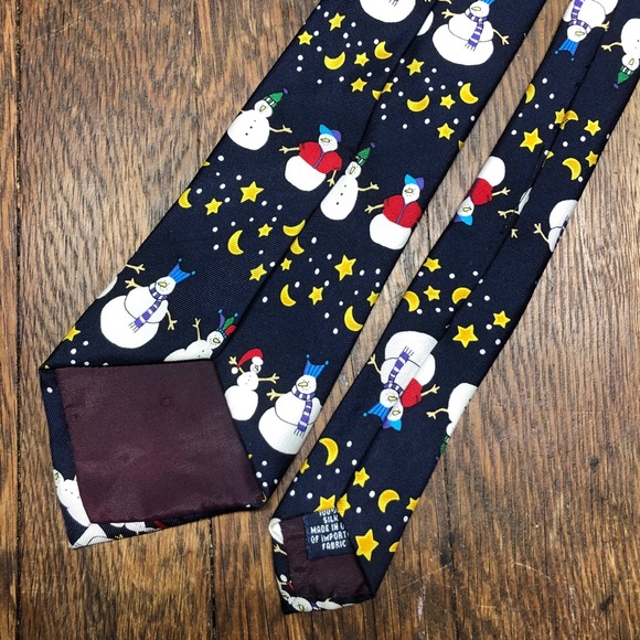 Jonathan Bennett 100% Silk Navy Blue Snowman Tie - Picture 5 of 11